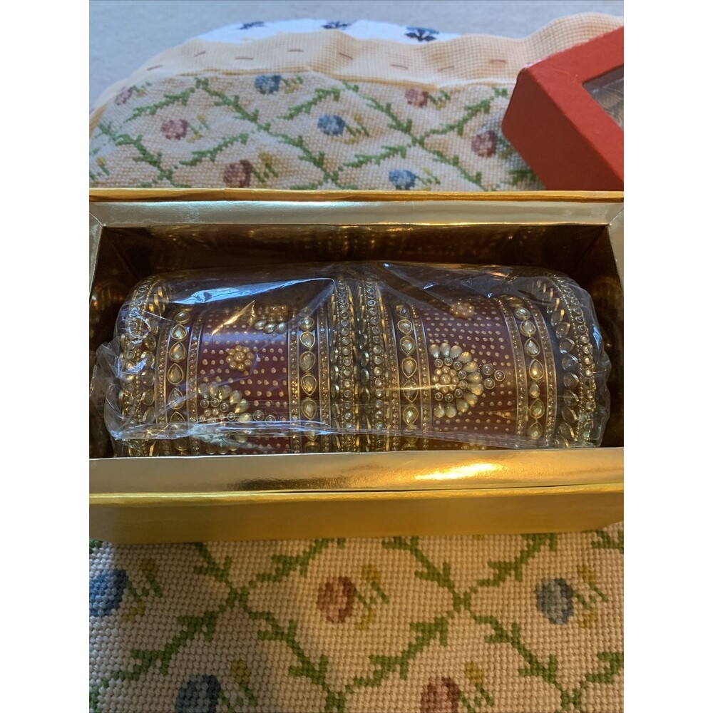 Indian Bollywood Gold Plated Kundan Bangles Bracelet Chuda Jewelry Set